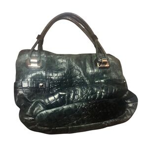 B Makowski Steel Blue Croco Pattern Tote